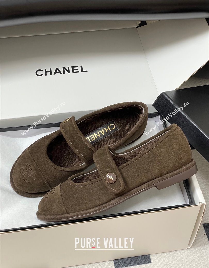 Chanel Suede Wool Lining Mary Janes Ballet Flats Brown 2025 CH090106 (MD-250901080)