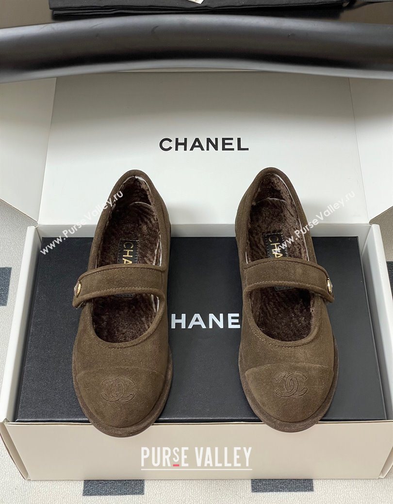 Chanel Suede Wool Lining Mary Janes Ballet Flats Brown 2025 CH090106 (MD-250901080)