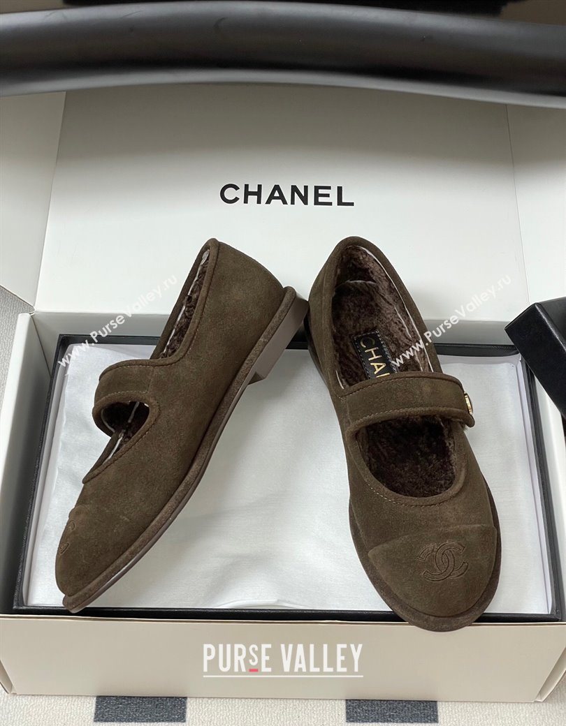 Chanel Suede Wool Lining Mary Janes Ballet Flats Brown 2025 CH090106 (MD-250901080)