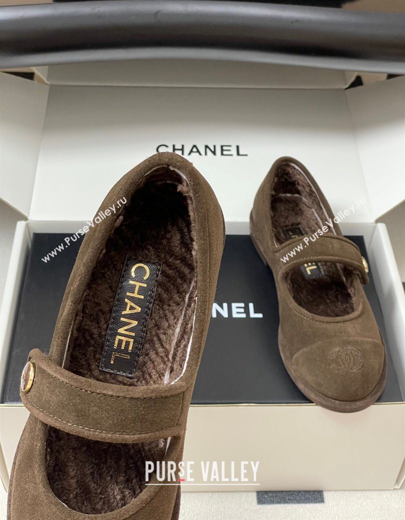 Chanel Suede Wool Lining Mary Janes Ballet Flats Brown 2025 CH090106 (MD-250901080)