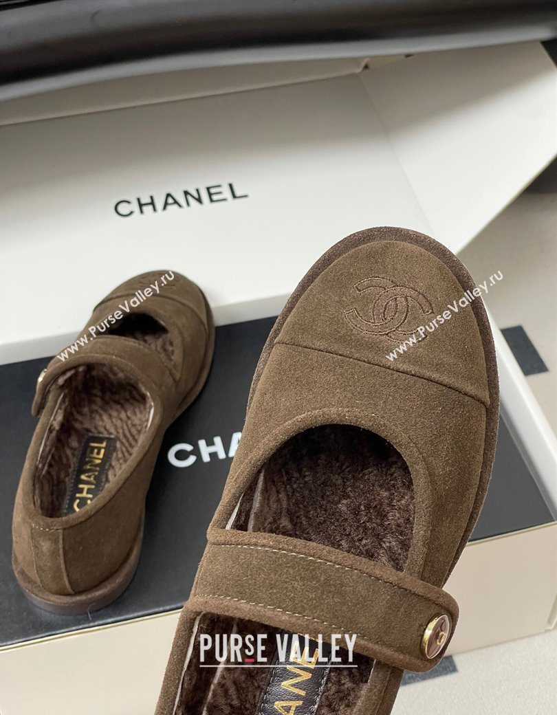 Chanel Suede Wool Lining Mary Janes Ballet Flats Brown 2025 CH090106 (MD-250901080)