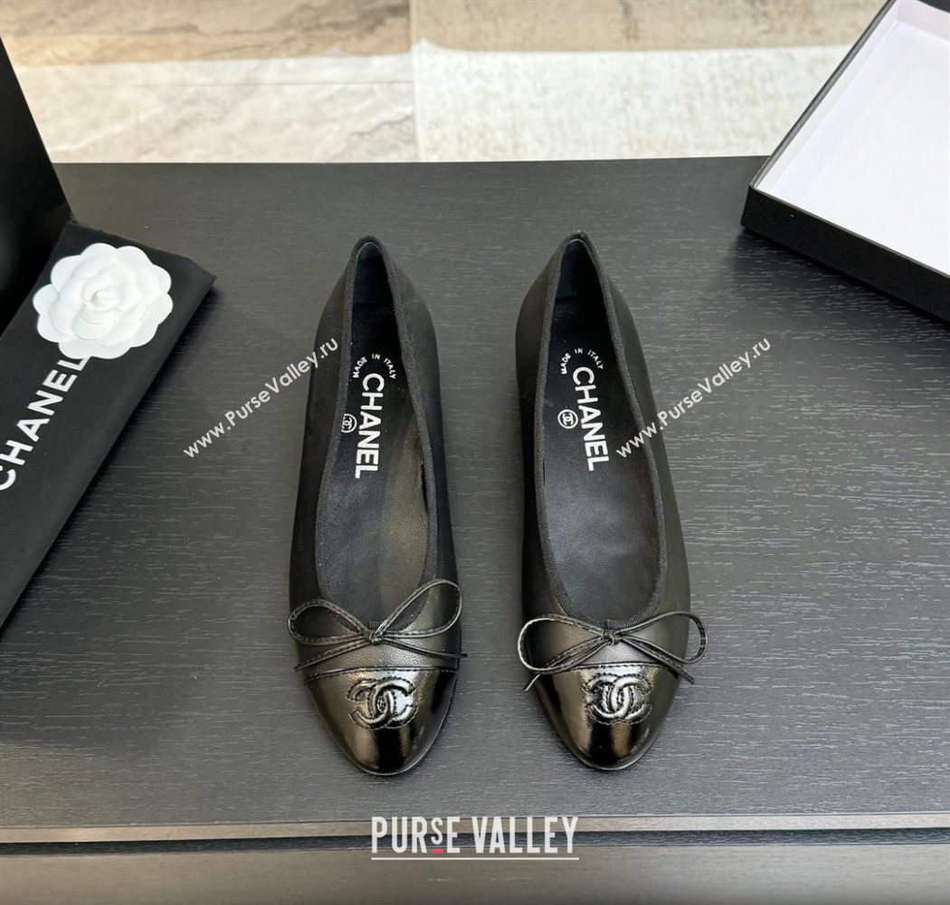 Chanel Classic Lambskin Patent Calfskin Ballet Flats with Bow Black 2025 0901 (MD-250901023)