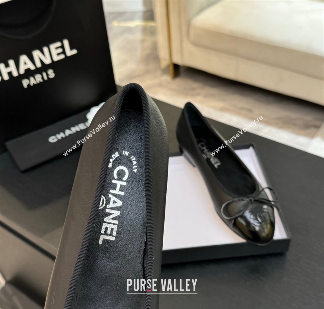 Chanel Classic Lambskin Patent Calfskin Ballet Flats with Bow Black 2025 0901 (MD-250901023)