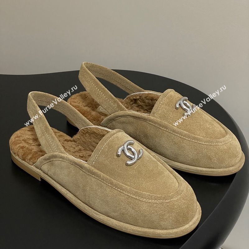 Chanel Suede Shearling Lining Slingback Flat Loafers Beige 2025 CH090107 (MD-250901083)