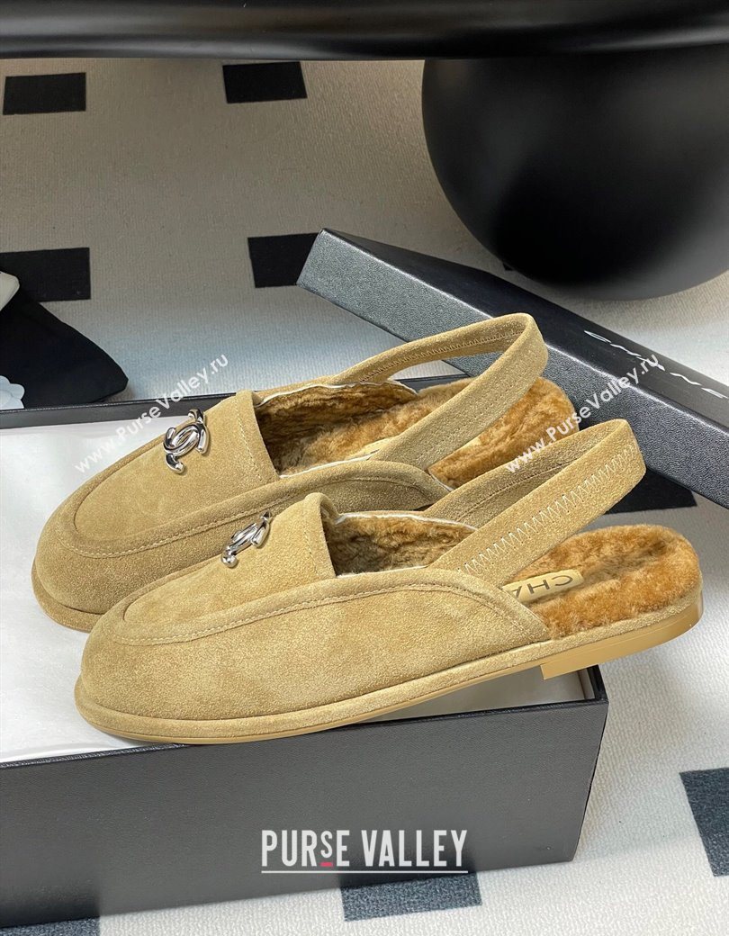Chanel Suede Shearling Lining Slingback Flat Loafers Beige 2025 CH090107 (MD-250901083)