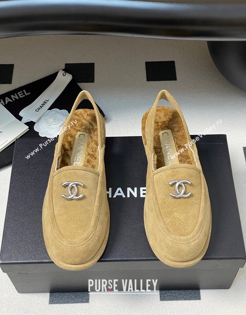Chanel Suede Shearling Lining Slingback Flat Loafers Beige 2025 CH090107 (MD-250901083)