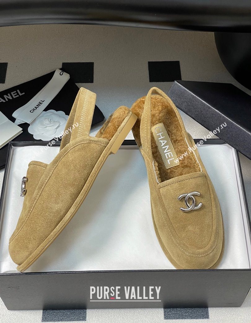 Chanel Suede Shearling Lining Slingback Flat Loafers Beige 2025 CH090107 (MD-250901083)
