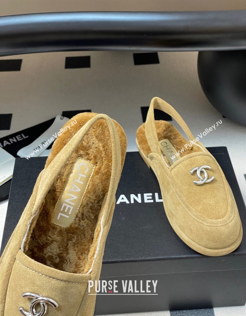 Chanel Suede Shearling Lining Slingback Flat Loafers Beige 2025 CH090107 (MD-250901083)
