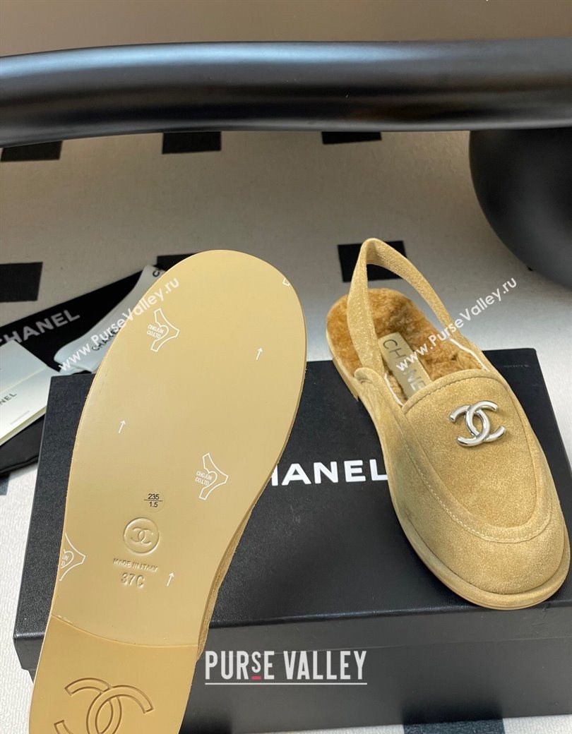Chanel Suede Shearling Lining Slingback Flat Loafers Beige 2025 CH090107 (MD-250901083)