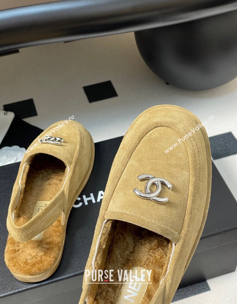 Chanel Suede Shearling Lining Slingback Flat Loafers Beige 2025 CH090107 (MD-250901083)