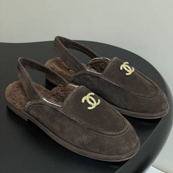 Chanel Suede Shearling Lining Slingback Flat Loafers Brown 2025 CH090107 (MD-250901084)