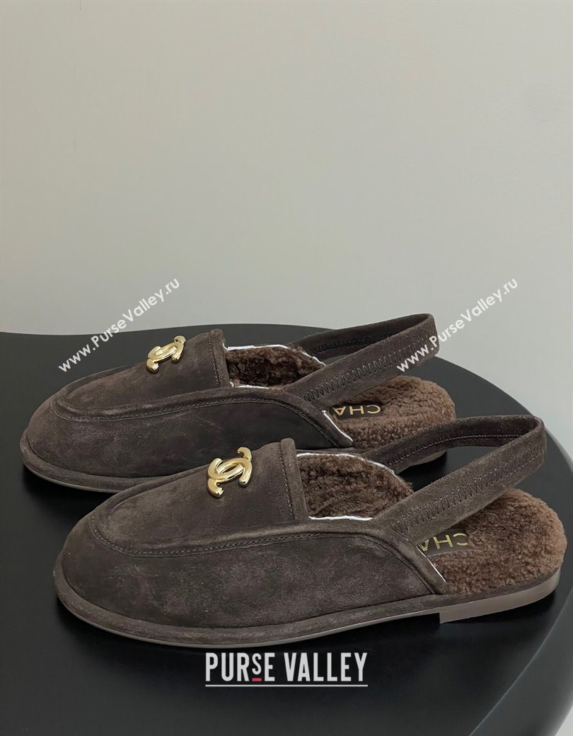 Chanel Suede Shearling Lining Slingback Flat Loafers Brown 2025 CH090107 (MD-250901084)