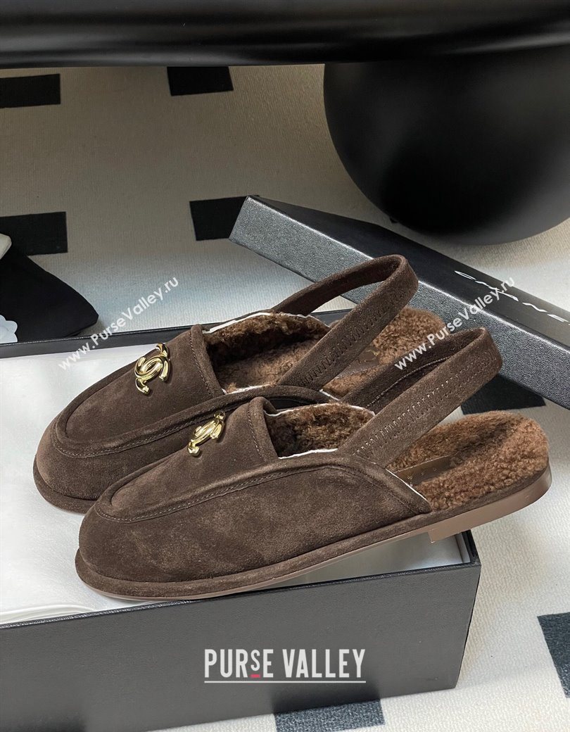 Chanel Suede Shearling Lining Slingback Flat Loafers Brown 2025 CH090107 (MD-250901084)