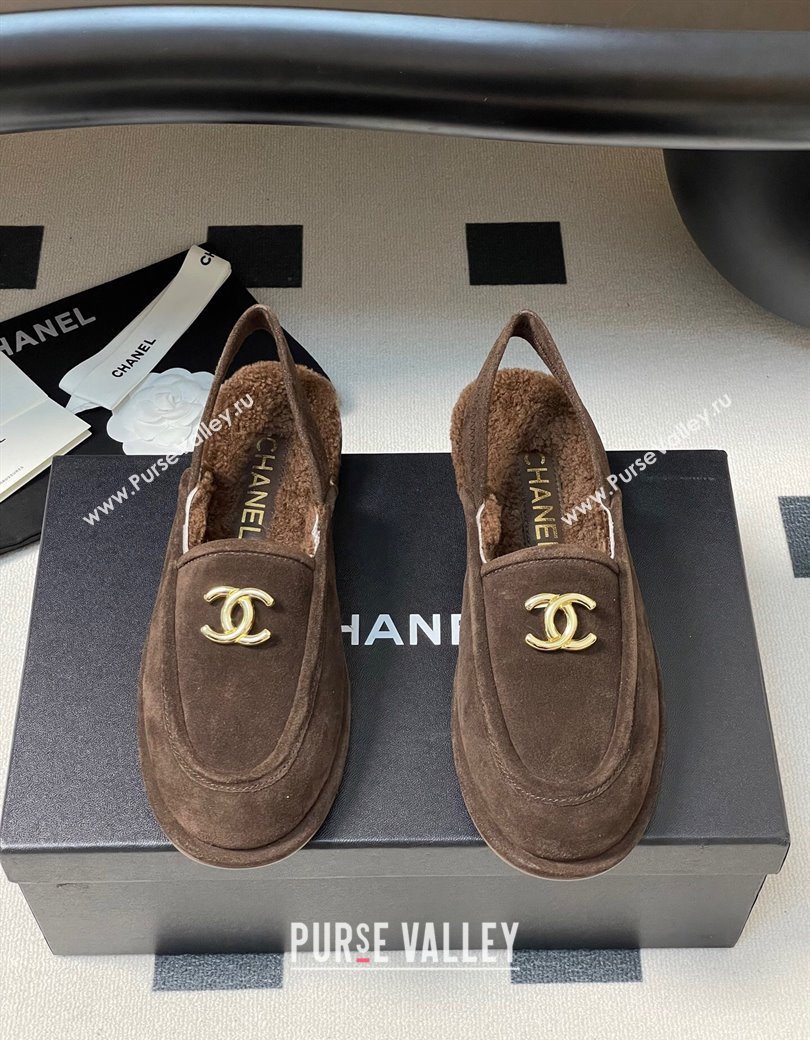 Chanel Suede Shearling Lining Slingback Flat Loafers Brown 2025 CH090107 (MD-250901084)