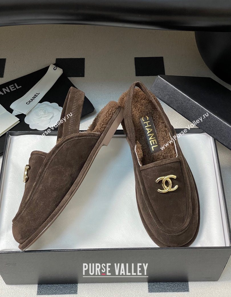 Chanel Suede Shearling Lining Slingback Flat Loafers Brown 2025 CH090107 (MD-250901084)