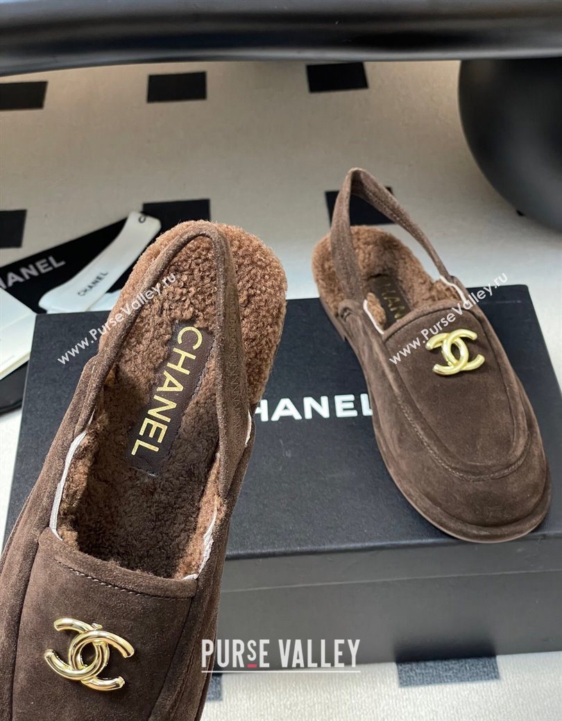 Chanel Suede Shearling Lining Slingback Flat Loafers Brown 2025 CH090107 (MD-250901084)
