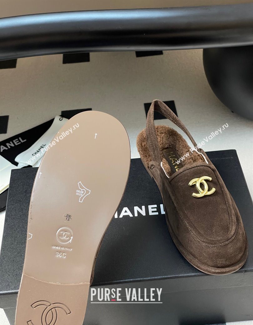 Chanel Suede Shearling Lining Slingback Flat Loafers Brown 2025 CH090107 (MD-250901084)
