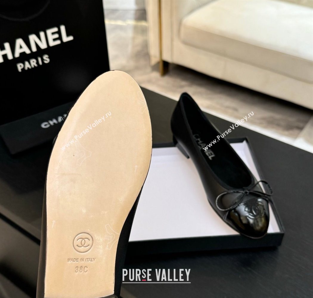 Chanel Classic Lambskin Patent Calfskin Ballet Flats with Bow Black 2025 0901 (MD-250901023)
