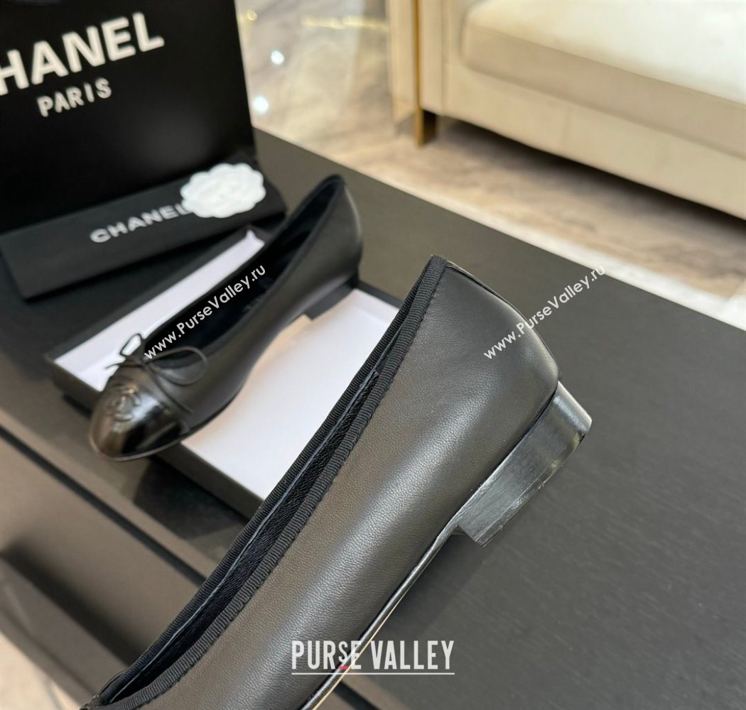 Chanel Classic Lambskin Patent Calfskin Ballet Flats with Bow Black 2025 0901 (MD-250901023)