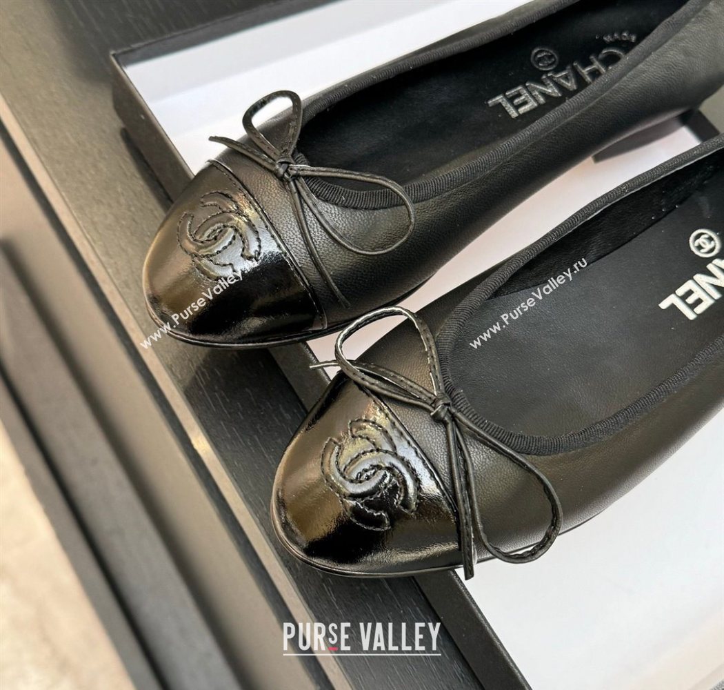 Chanel Classic Lambskin Patent Calfskin Ballet Flats with Bow Black 2025 0901 (MD-250901023)