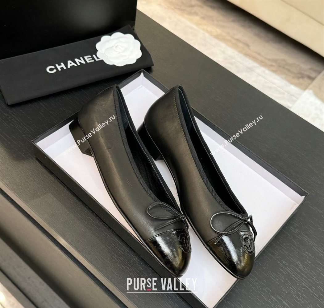 Chanel Classic Lambskin Patent Calfskin Ballet Flats with Bow Black 2025 0901 (MD-250901023)
