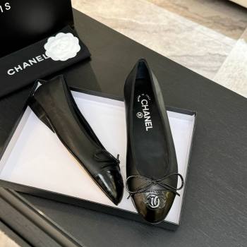 Chanel Classic Lambskin Patent Calfskin Ballet Flats with Bow Black 2025 0901 (MD-250901023)