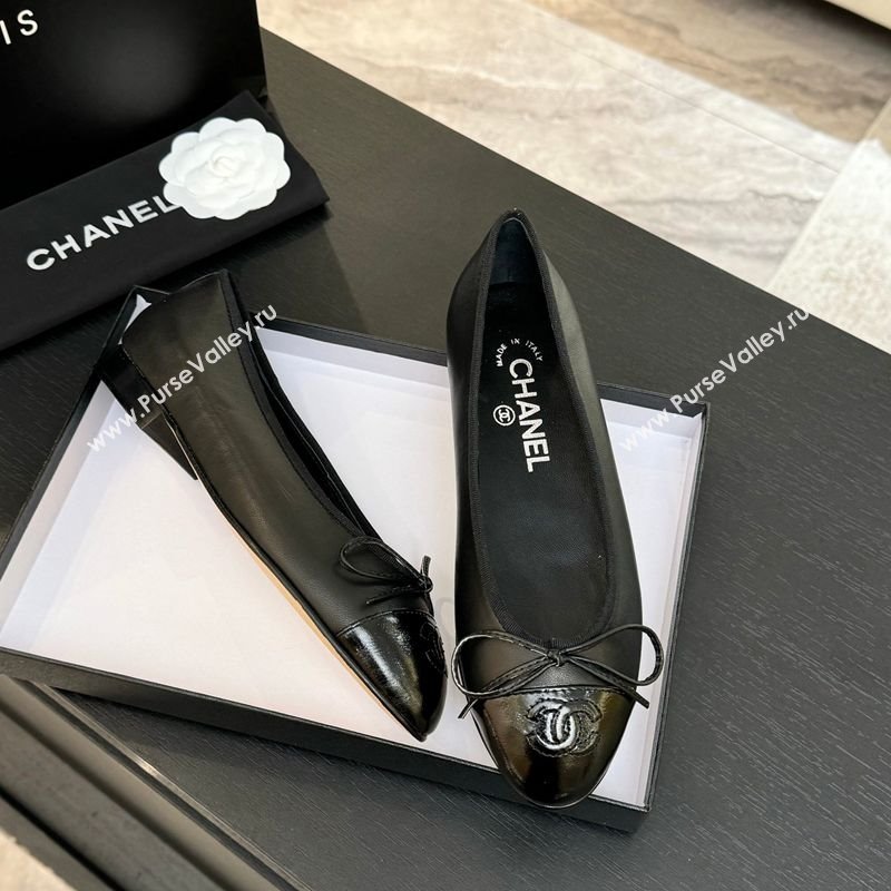 Chanel Classic Lambskin Patent Calfskin Ballet Flats with Bow Black 2025 0901 (MD-250901023)