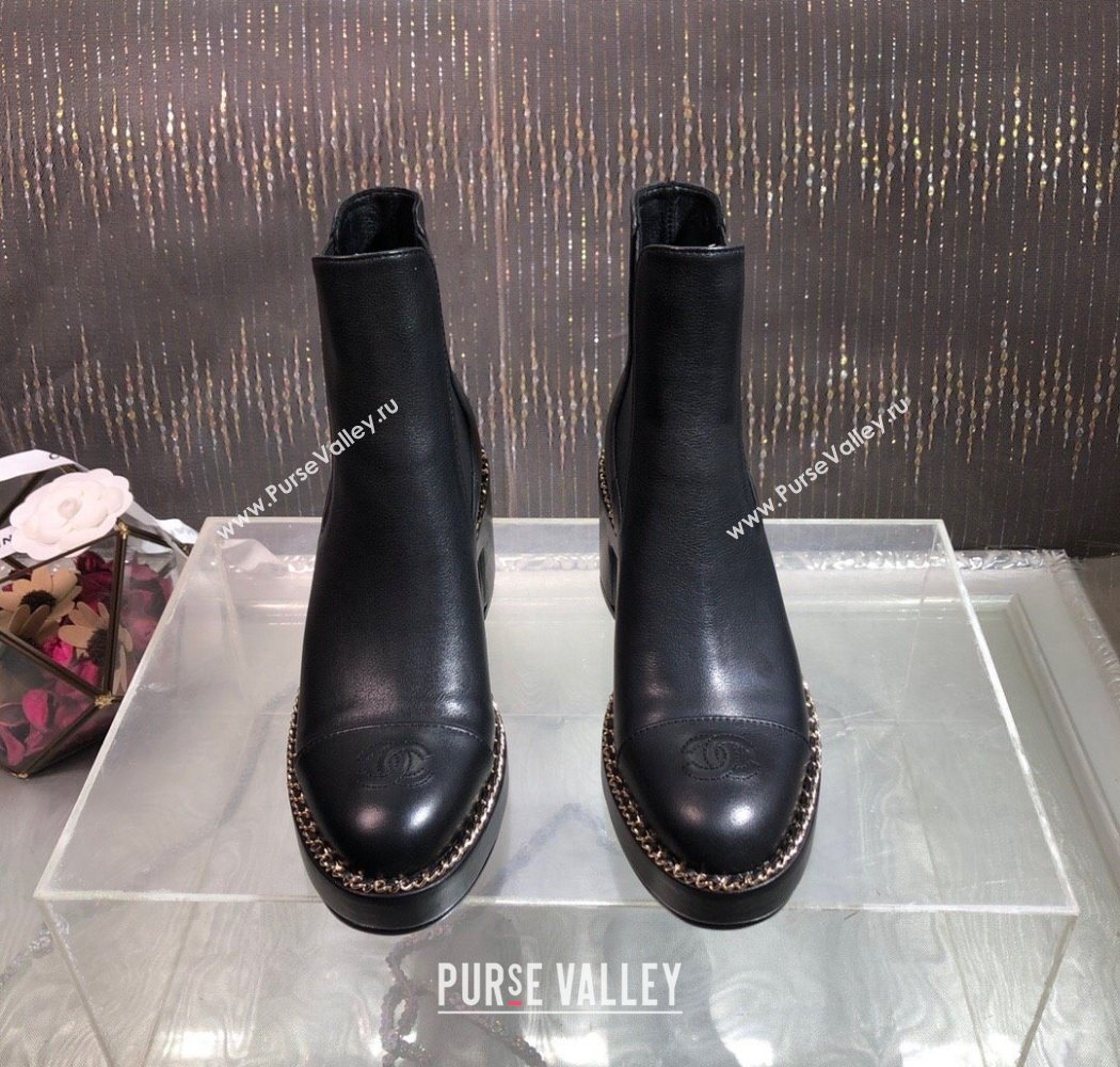Chanel Calfskin Heel Platform Ankle Boots 7.5cm with Chain Black 2025 CH083008 (MD-250830043)
