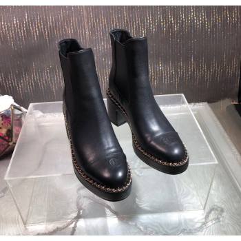 Chanel Calfskin Heel Platform Ankle Boots 7.5cm with Chain Black 2025 CH083008 (MD-250830043)
