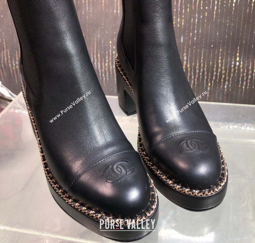 Chanel Calfskin Heel Platform Ankle Boots 7.5cm with Chain Black 2025 CH083008 (MD-250830043)