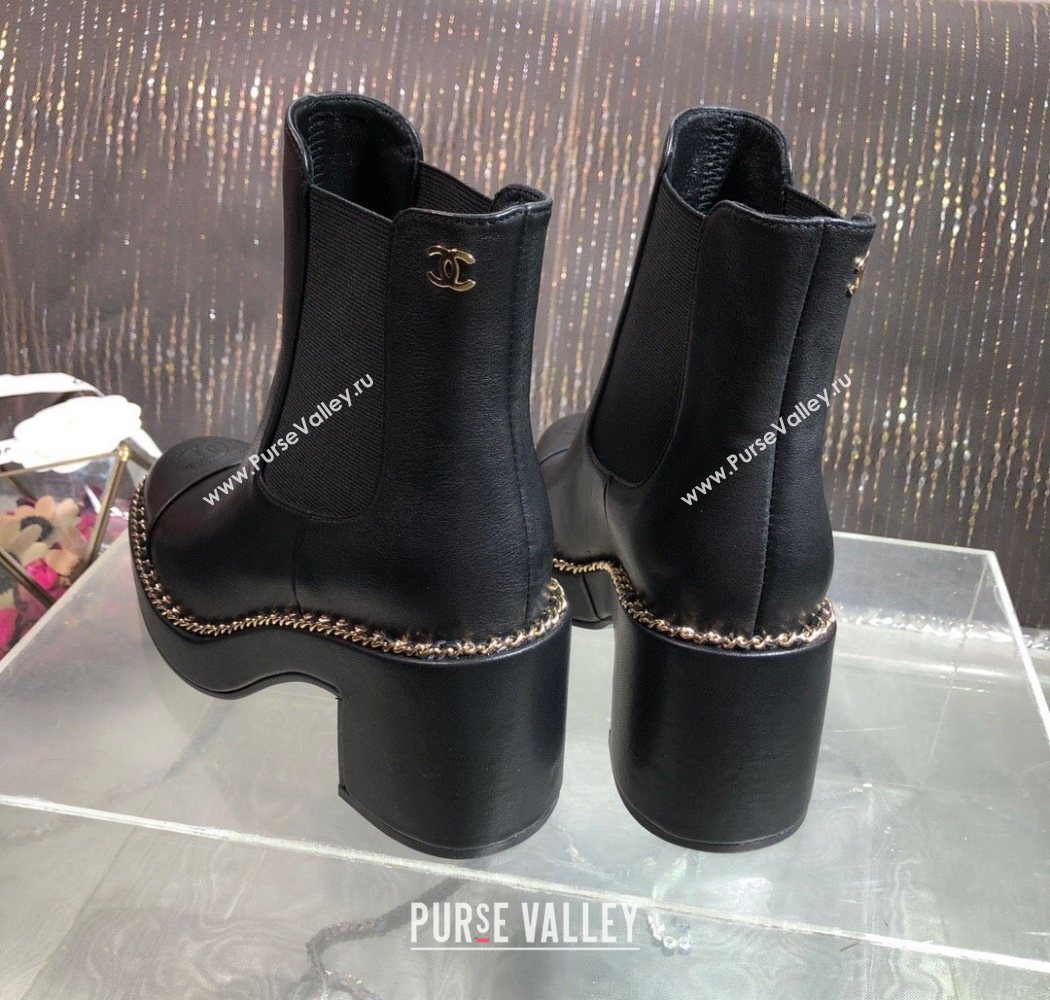 Chanel Calfskin Heel Platform Ankle Boots 7.5cm with Chain Black 2025 CH083008 (MD-250830043)