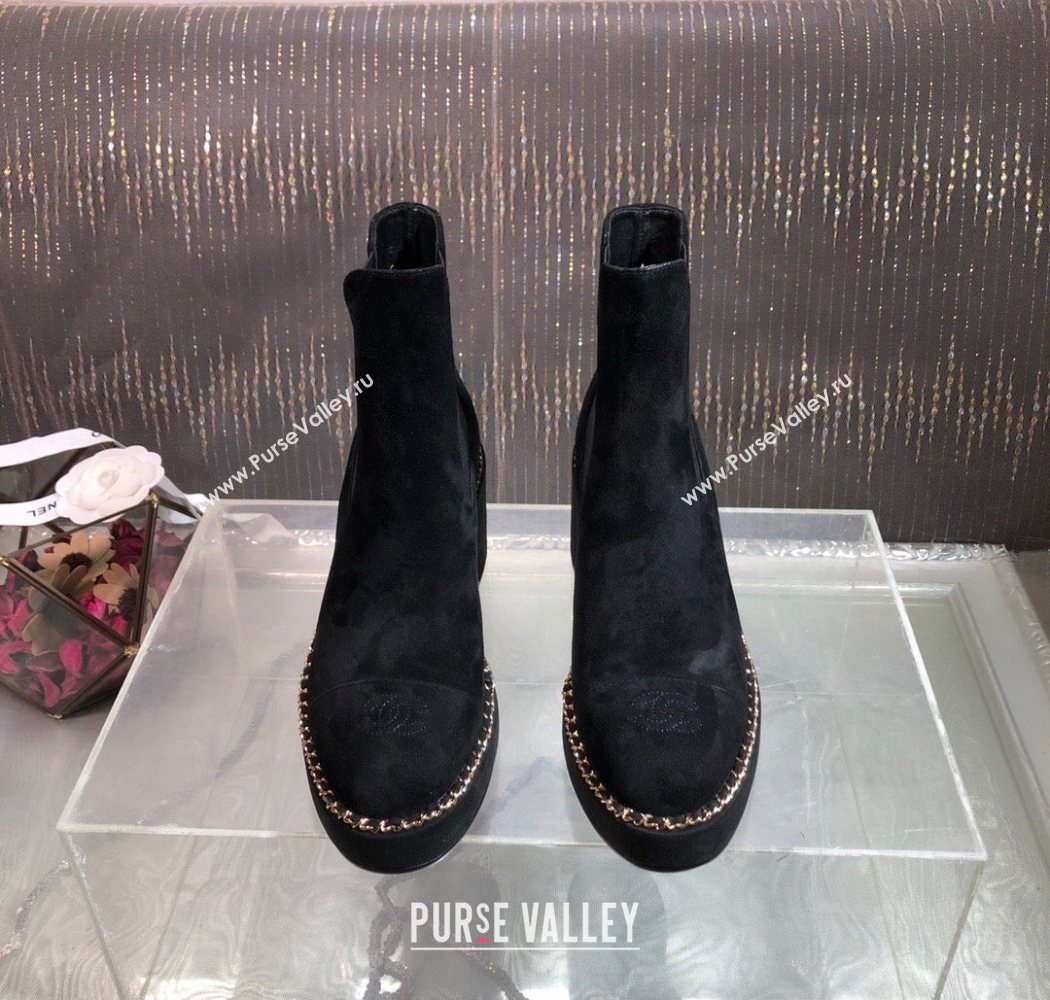 Chanel Suede Heel Platform Ankle Boots 7.5cm with Chain Black 2025 CH083008 (MD-250830045)