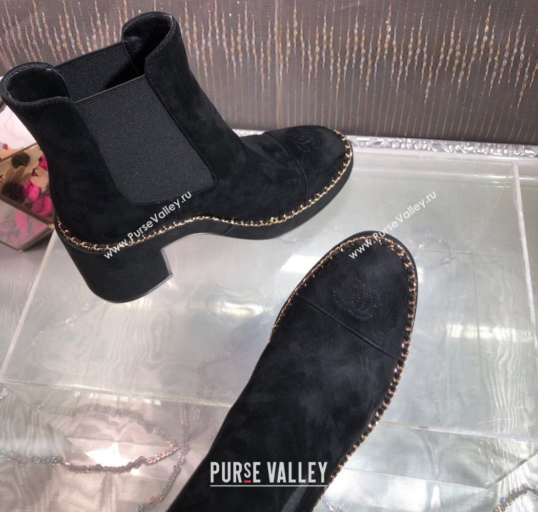 Chanel Suede Heel Platform Ankle Boots 7.5cm with Chain Black 2025 CH083008 (MD-250830045)