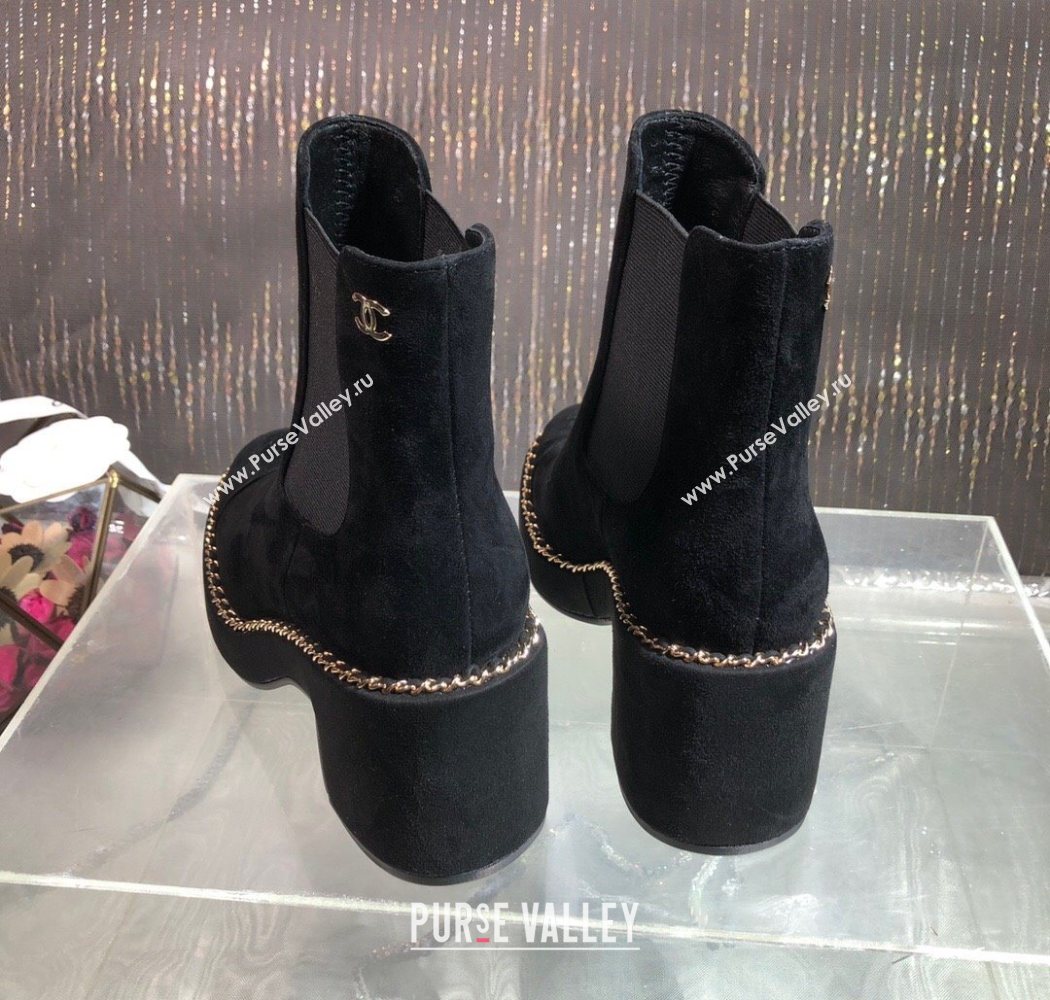 Chanel Suede Heel Platform Ankle Boots 7.5cm with Chain Black 2025 CH083008 (MD-250830045)