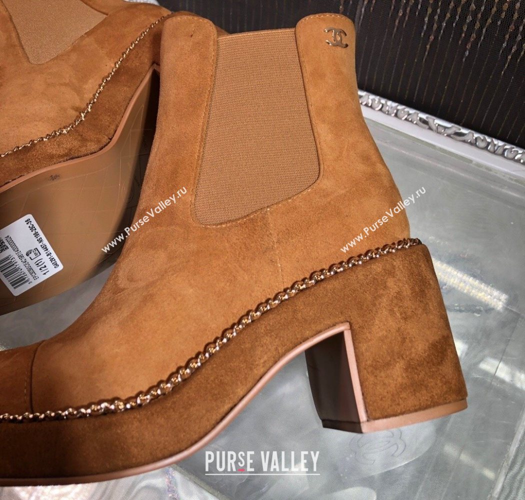 Chanel Calfskin Heel Platform Ankle Boots 7.5cm with Chain Brown 2025 CH083008 (MD-250830046)
