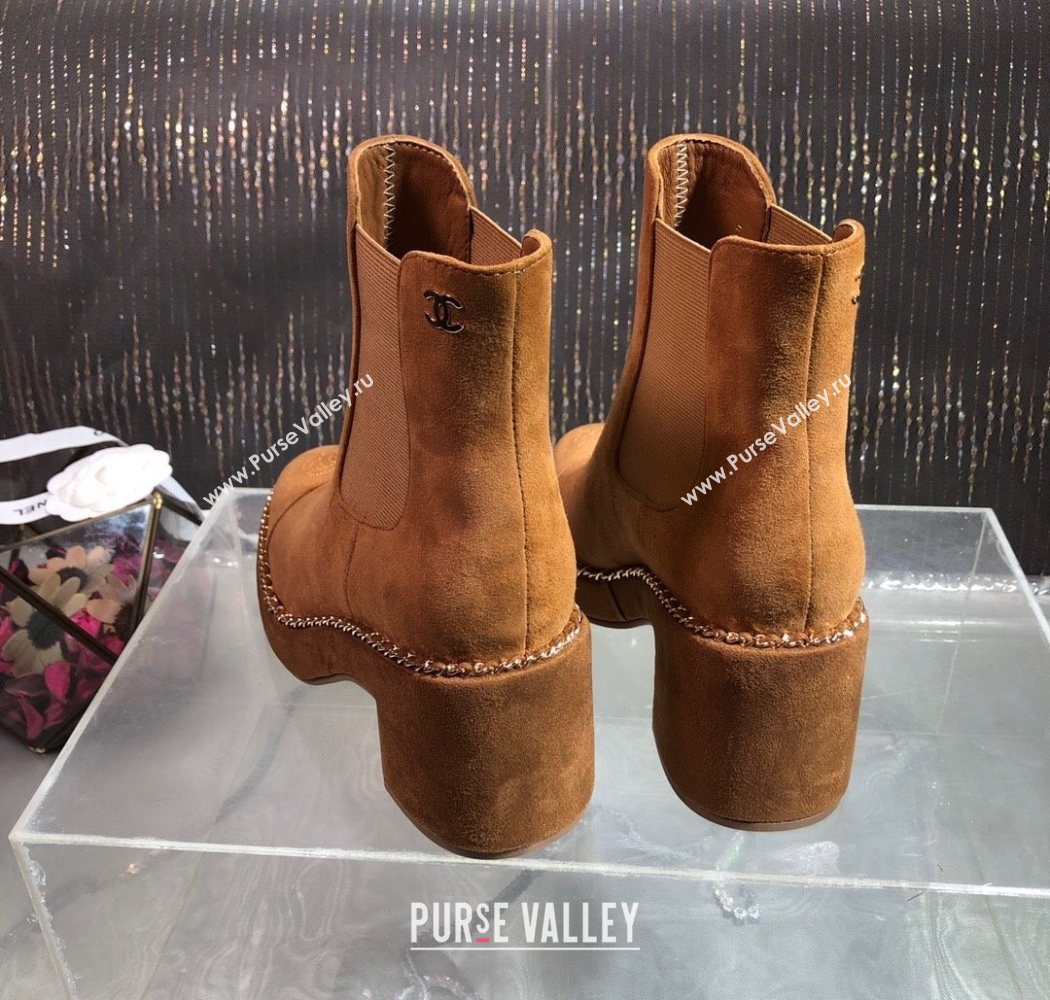 Chanel Calfskin Heel Platform Ankle Boots 7.5cm with Chain Brown 2025 CH083008 (MD-250830046)