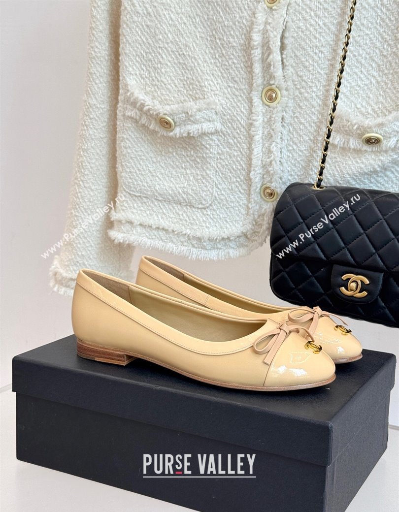 Chanel Calfskin Patent Leather Ballet Flat with Bow Beige 2025 CH090108 (MD-250901086)