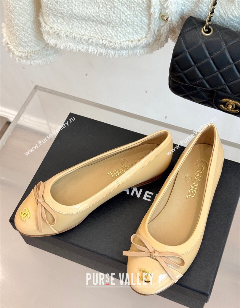 Chanel Calfskin Patent Leather Ballet Flat with Bow Beige 2025 CH090108 (MD-250901086)