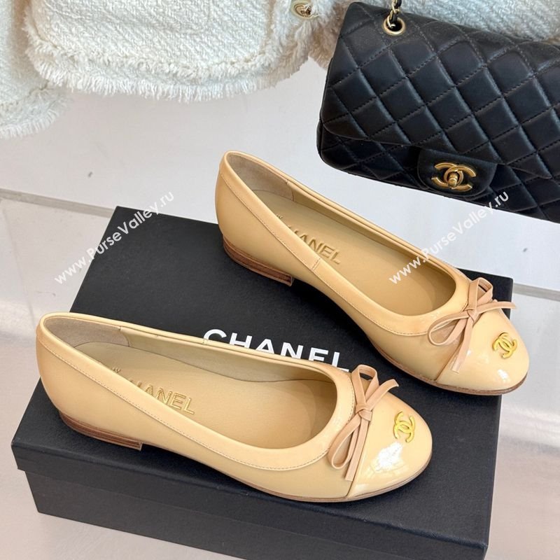 Chanel Calfskin Patent Leather Ballet Flat with Bow Beige 2025 CH090108 (MD-250901086)