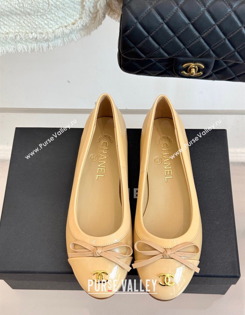 Chanel Calfskin Patent Leather Ballet Flat with Bow Beige 2025 CH090108 (MD-250901086)