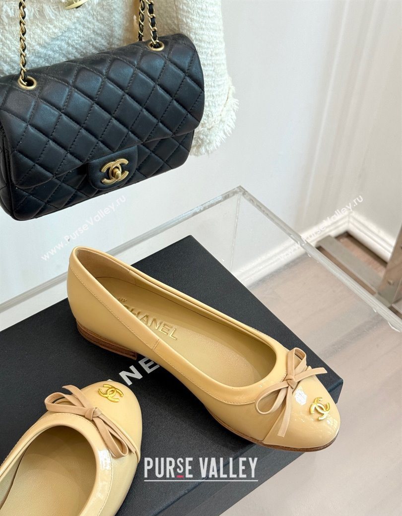 Chanel Calfskin Patent Leather Ballet Flat with Bow Beige 2025 CH090108 (MD-250901086)