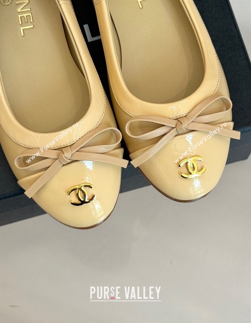 Chanel Calfskin Patent Leather Ballet Flat with Bow Beige 2025 CH090108 (MD-250901086)