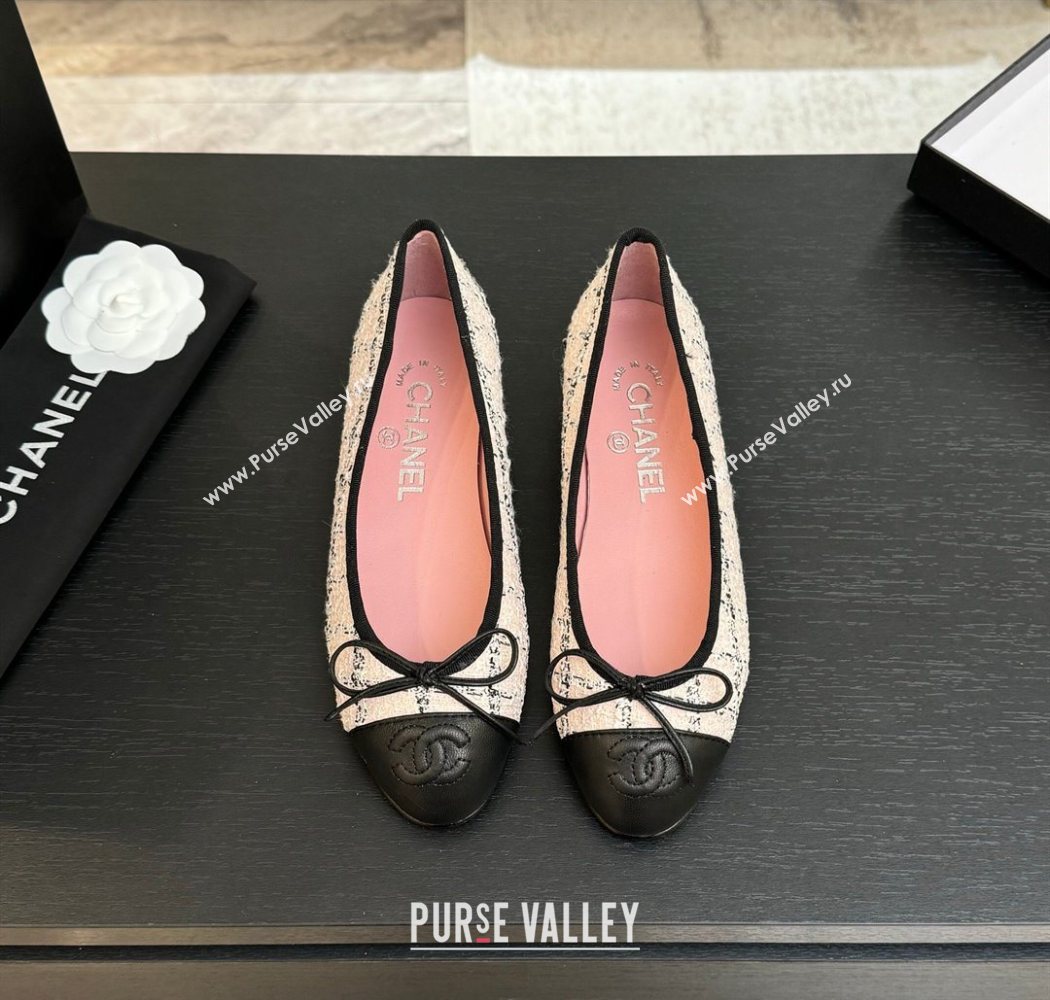 Chanel Classic Tweed Lambskin Leather Ballet Flats with Bow Pink 2025 0901 (MD-250901025)