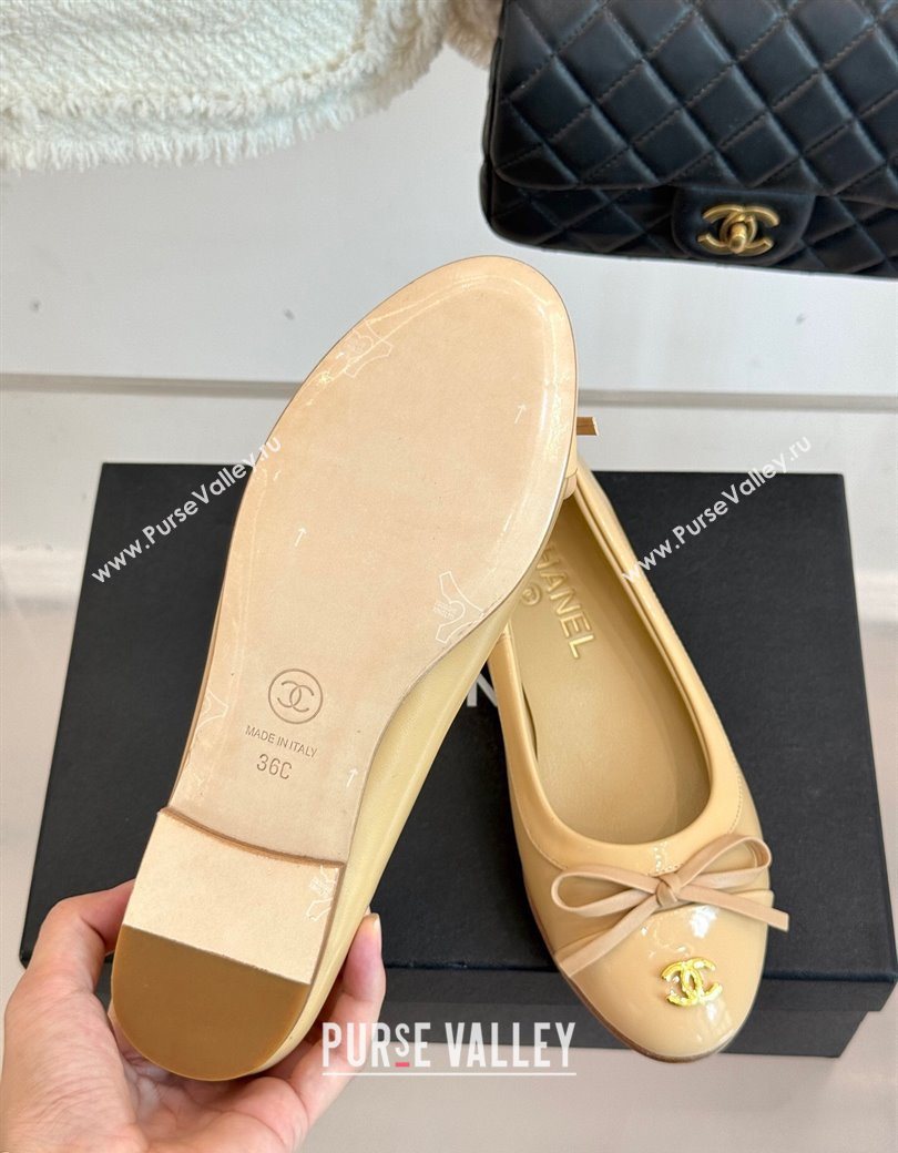 Chanel Calfskin Patent Leather Ballet Flat with Bow Beige 2025 CH090108 (MD-250901086)