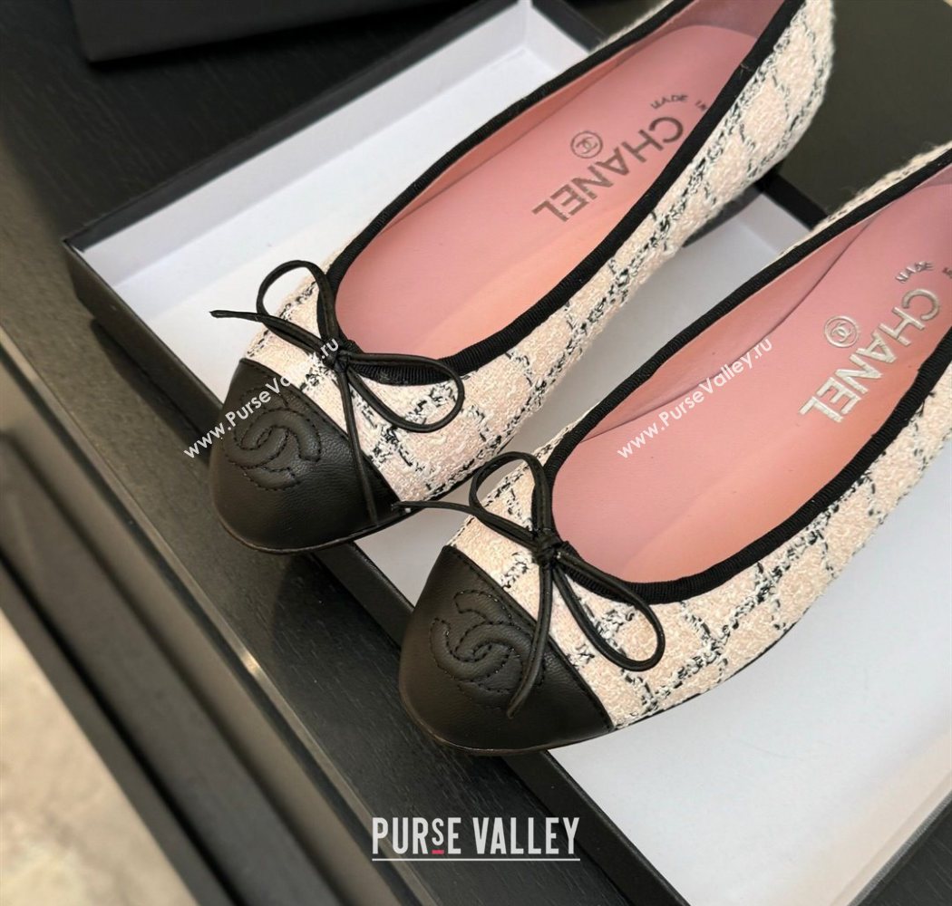 Chanel Classic Tweed Lambskin Leather Ballet Flats with Bow Pink 2025 0901 (MD-250901025)