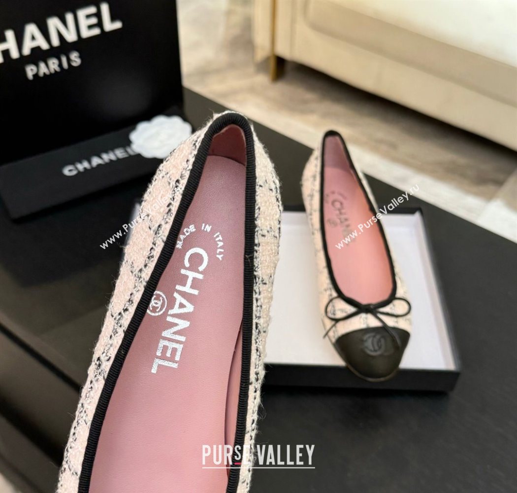 Chanel Classic Tweed Lambskin Leather Ballet Flats with Bow Pink 2025 0901 (MD-250901025)