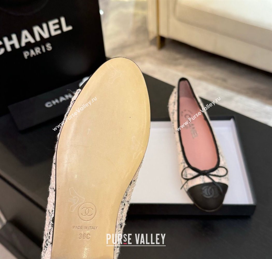 Chanel Classic Tweed Lambskin Leather Ballet Flats with Bow Pink 2025 0901 (MD-250901025)
