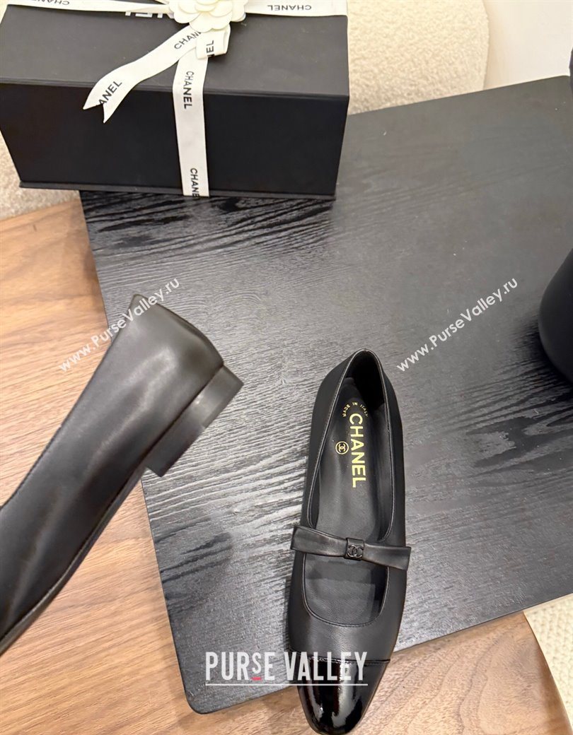 Chanel Lambskin Patent Calfskin Mary Janes Ballet Flats with Bow Black 2025 CH090109 (MD-250901103)