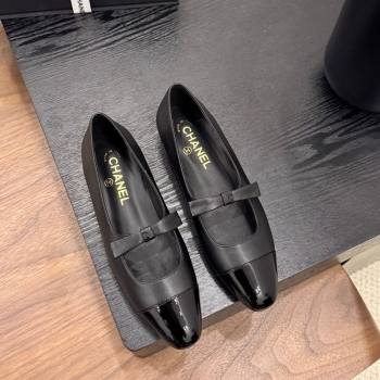 Chanel Lambskin Patent Calfskin Mary Janes Ballet Flats with Bow Black 2025 CH090109 (MD-250901103)