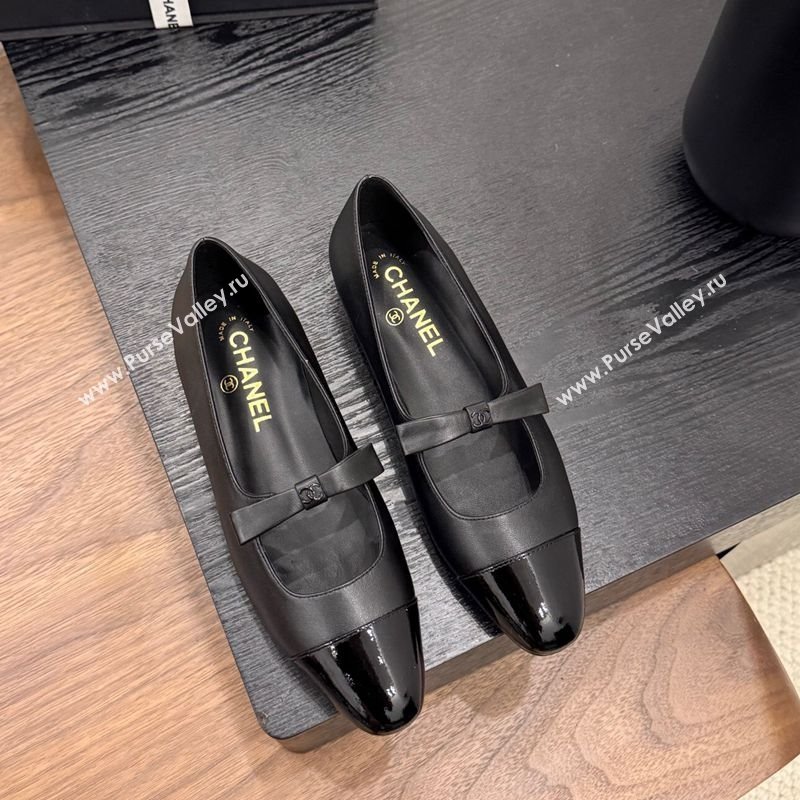 Chanel Lambskin Patent Calfskin Mary Janes Ballet Flats with Bow Black 2025 CH090109 (MD-250901103)
